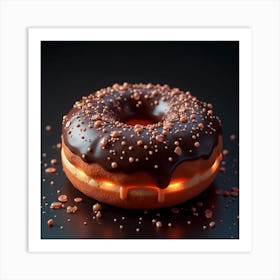 Chocolate Donut On Black Background Art Print