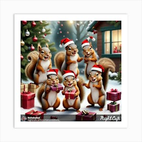 Christmas Squirrels Art Print