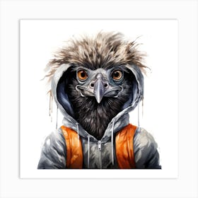 Watercolour Cartoon Emu In A Hoodie 3 Art Print