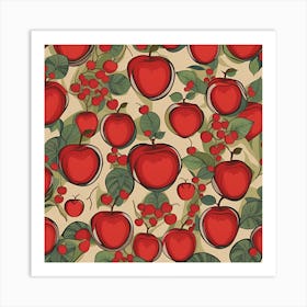 Seamless Pattern With Red Apples And Berries Art Print