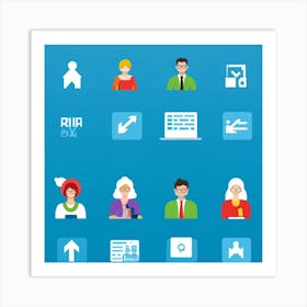 People Control Holiday Set Mass Media Service Device Icon Food Industry Blue Information (24) Art Print