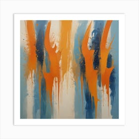 Orange And Blue Splashes Art Print