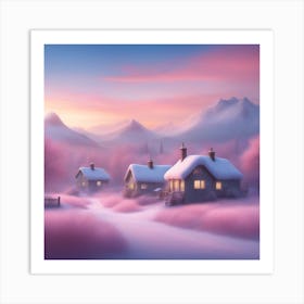 Pink Houses In The Snow Art Print