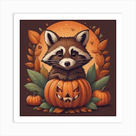 Cute Raccoon In Pumpkin Art Print