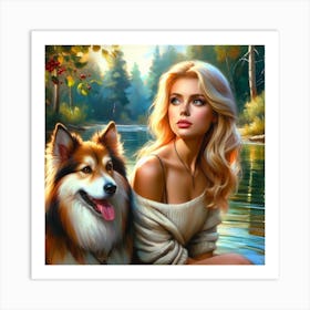 Girl And Her Dog 2 Art Print