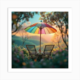 Colorful Umbrella In The Garden 1 Art Print