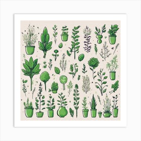 Doodles Of Herbs Art Print