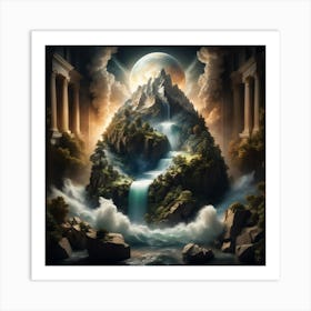 Waterfall In The Mountains Art Print