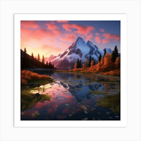 Mountain Landscape At Sunset Art Print