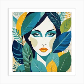 Portrait Of A Woman With Leaves Art Print