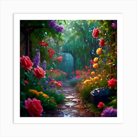 Rainy Day In The Garden Art Print