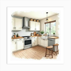 Beautiful Kitchen Watercolor, Inviting And Elegant 1 Art Print