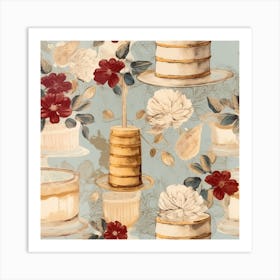 Cakes And Flowers Art Print