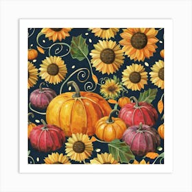 Pumpkins And Sunflowers 10 Art Print