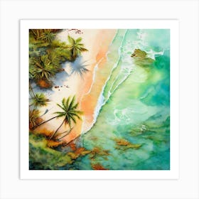 Watercolor Key West Tropical Beach Florida Bathed In Shades Of Terracotta Olive Green Art Print