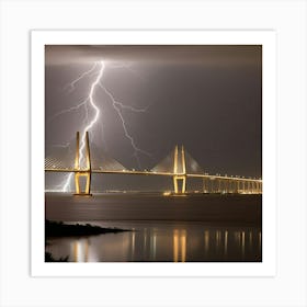 Lightning Over The Sunshine Skyway Art Print