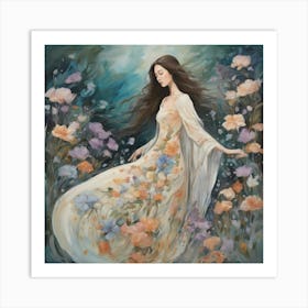 Girl In Flowers Art Print