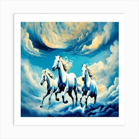 Three Horses In The Sky Art Print