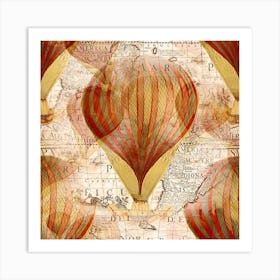 Hot Air Balloon Balloon Map Seamless Pattern Art Print