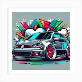 Grey Volkswagen Golf GTI Vehicle Colorful Comic Graffiti Style Art Print