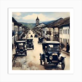 Early Small Town America And The Automobile ~Reimagined 16 Art Print