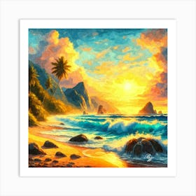 Oil Texture Tropical Beach At Sunset 7 Art Print