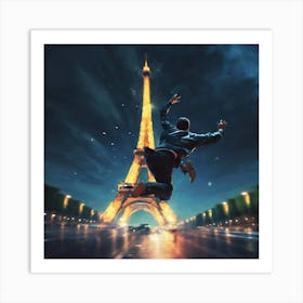 Eiffel Tower And Man Falling Art Print