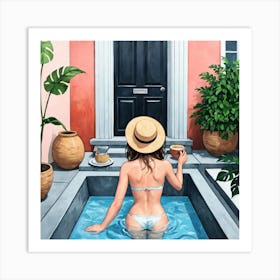 woman relaxing in a pool 1 Art Print