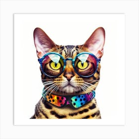 Bengal Cat With Glasses Art Print