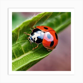 Ladybug On Leaf Art Print