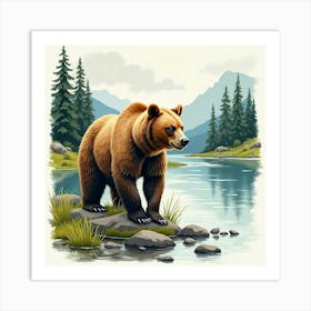 Brown Bear In The Mountains Art Print