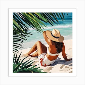 Woman Enjoying The Sun At The Beach 4 Art Print