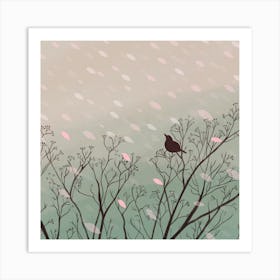 Bird In Rain Square Art Print