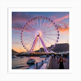 A Serene And Vibrant Image Of A Majestic Ferris Wheel Standing Tall Against The Picturesque Cape Town (4) Art Print