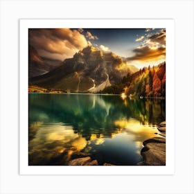 Sunset At Lake Banff Art Print