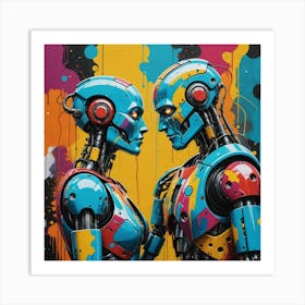 Robots In Love Art Print