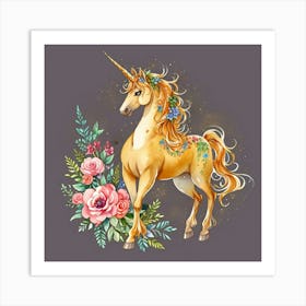 Unicorn With Flowers 1 Art Print