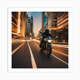 Motorcycle Rider On A City Street Art Print