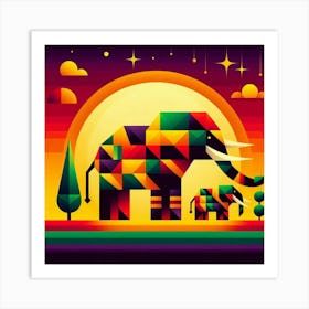 The Soulful Siblings Elephants At Sunset Art Print