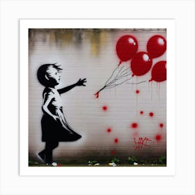 Little Girl With Red Balloons Art Print