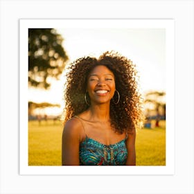 Smiling African American Woman In Park Art Print