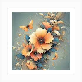 Flowers And Butterflies Art Print