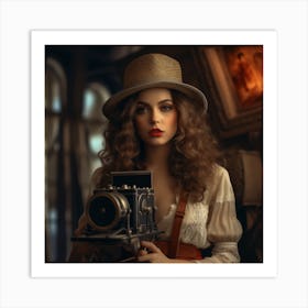 Vintage Girl With Camera 1 Art Print