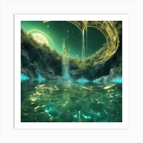 This Is A Surreal, Intricate Green Cg Rendering Graph,A Blue And Black Fountain Of Life,The Transpar (2) Art Print