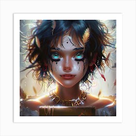 Girl With Feathers Art Print