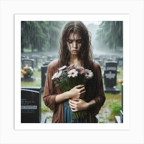 Girl In The Rain Art Print