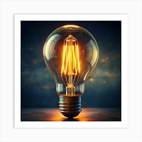 Light Bulb On A Dark Background Art Print