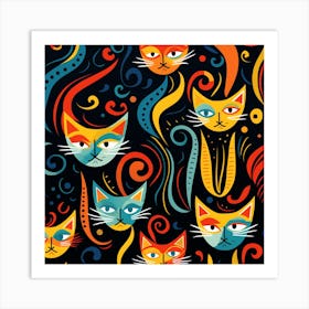 Pattern With Cats Art Print