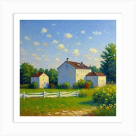 Fenced Elegance Charming Houses and Sky Farmhouse In The Country Art Print