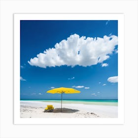 Yellow Umbrella On The Beach Art Print